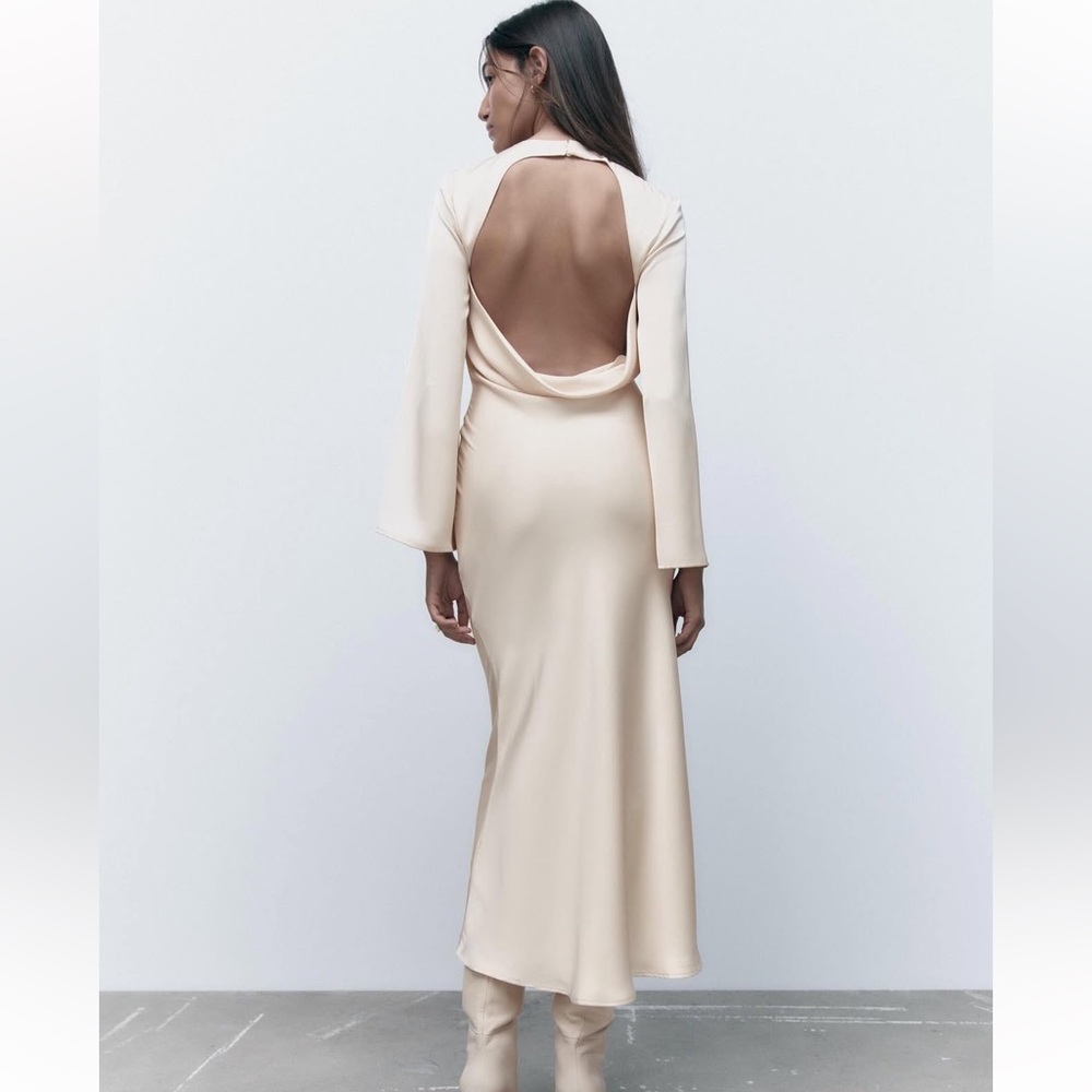 Zara Open Back Satin Effect Dress - Picture 5 of 15